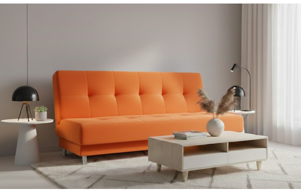 Wersalka EDi rito 17 pomarancz na sprężynach z funkcją spania i pojemnikiem